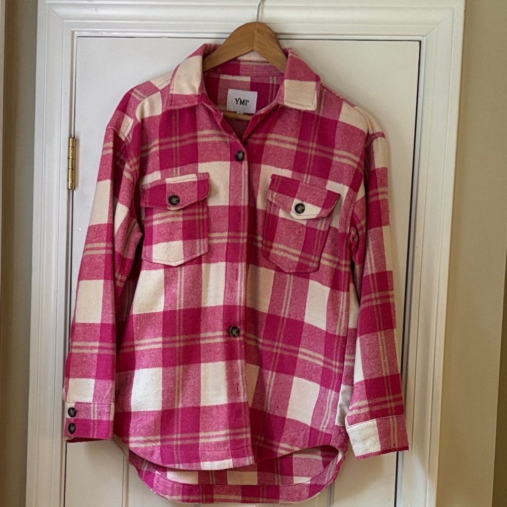 YMI Pink and Cream Plaid Button Down Shirt
